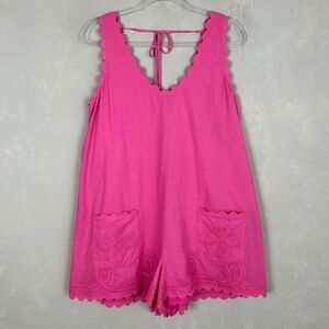 J. Marie size L romper pink scalloped embroidered boho sleeveless v-neck short